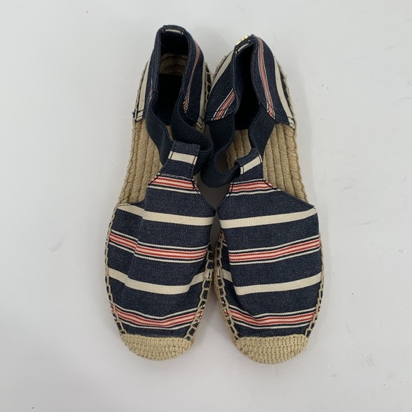 Tory Burch Catalina wedge espadrille shoe red white blue stripe canvas logo 7 - Picture 4 of 6